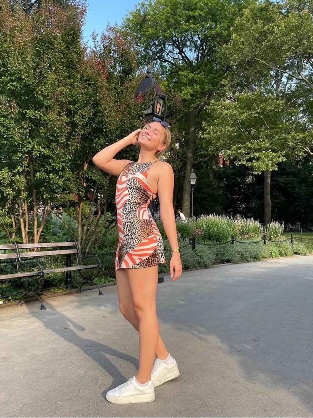 iNAMORATA Orange Animal-Print Halter Mini Dress